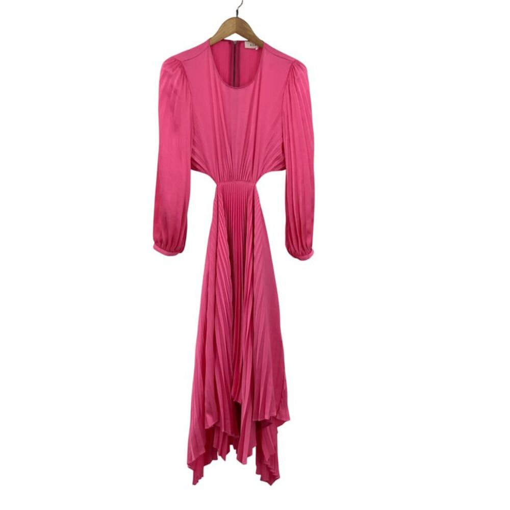 A.l.c. Naples Pink Long Sleeve Pleated Cutout Midi Dress Pink 10